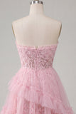 Pink Sweetheart A-Line Graduation Dress with Ruffles