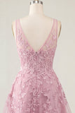 Pink A-Line V-Neck Short Cocktail Dress