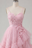 Pink A-Line Spaghetti Straps Cocktail Dress with Ruffles