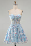 Green Sweetheart Floral Sheer Corset A-Line Graduation Dress