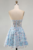 Green Sweetheart Floral Sheer Corset A-Line Graduation Dress