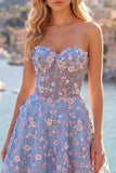 Green Sweetheart Floral Sheer Corset A-Line Graduation Dress