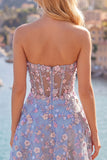 Green Sweetheart Floral Sheer Corset A-Line Graduation Dress