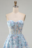 Green Sweetheart Floral Sheer Corset A-Line Graduation Dress