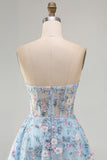 Green Sweetheart Floral Sheer Corset A-Line Graduation Dress