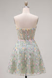 Green Sweetheart Floral Sheer Corset A-Line Graduation Dress