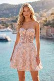 Green Sweetheart Floral Sheer Corset A-Line Graduation Dress