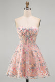Green Sweetheart Floral Sheer Corset A-Line Graduation Dress