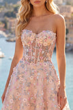 Green Sweetheart Floral Sheer Corset A-Line Graduation Dress
