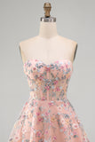 Green Sweetheart Floral Sheer Corset A-Line Graduation Dress