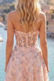 Green Sweetheart Floral Sheer Corset A-Line Graduation Dress