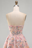 Green Sweetheart Floral Sheer Corset A-Line Graduation Dress