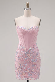 Sweetheart Pink Corset Bodycon Floral Cocktail Dress