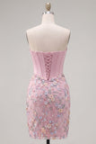 Sweetheart Pink Corset Bodycon Floral Cocktail Dress