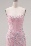 Sweetheart Pink Corset Bodycon Floral Cocktail Dress