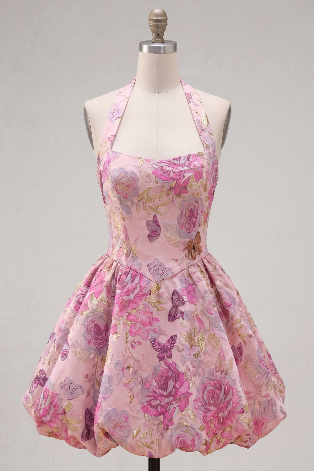 Zapaka Women Fuchsia Graduation Dress Jacquard A-Line Halter Floral  Cocktail Dress – ZAPAKA UK
