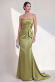 Strapless Green Mermaid Ruched Long Evening Dress