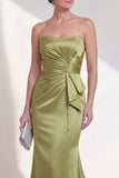Strapless Green Mermaid Ruched Long Evening Dress