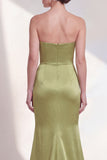 Strapless Green Mermaid Ruched Long Evening Dress