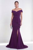 Purple Off the Shoulder Mermaid Evening Dress with Slit
