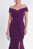 Purple Off the Shoulder Mermaid Evening Dress with Slit