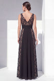 Black Lace A Line V Neck Elegant Long Evening Dress