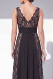 Black Lace A Line V Neck Elegant Long Evening Dress