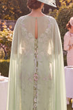 Green Sheath Floral Midi Mother of the Bride Dress with Cape