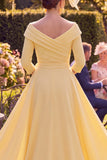 Yellow Floral Sheath Ruched Long Mother of the Bride Dress with Embroidery