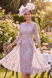 Lilac Sheath Round Neck Midi Mother of the Bride Dress with Sequins