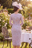 Lilac Sheath Round Neck Midi Mother of the Bride Dress with Sequins