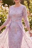 Lilac Sheath Round Neck Midi Mother of the Bride Dress with Sequins