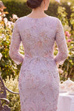 Lilac Sheath Round Neck Midi Mother of the Bride Dress with Sequins