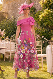 Fuchsia A-Line Floral Long Mother of the Bride Dress with Bow