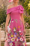 Fuchsia A-Line Floral Long Mother of the Bride Dress with Bow