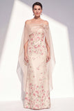Apricot Strapless Mermaid Floral Long Mother Of the Bride Dress with Cape