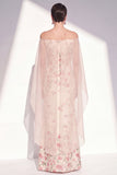 Apricot Strapless Mermaid Floral Long Mother Of the Bride Dress with Cape