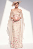 Apricot Strapless Mermaid Floral Long Mother Of the Bride Dress with Cape