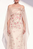 Apricot Strapless Mermaid Floral Long Mother Of the Bride Dress with Cape