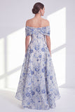 Blue Floral Off the Shoulder A-Line High Low Mother Of the Bride Dress