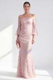 Blush Off the Shoulder Mermaid Long Mother Of the Bride Dress with Sequins