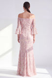 Blush Off the Shoulder Mermaid Long Mother Of the Bride Dress with Sequins