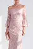 Blush Off the Shoulder Mermaid Long Mother Of the Bride Dress with Sequins