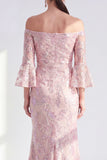 Blush Off the Shoulder Mermaid Long Mother Of the Bride Dress with Sequins