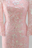 Sparkly Blush Off the Shoulder Sequins Mermaid Embroidery Formal Dress with 3/4 Sleeves