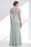 Green Sheath Round Neck Floral Long Mother Of the Bride Dress