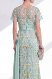 Green Sheath Round Neck Floral Long Mother Of the Bride Dress