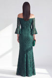Dark Green Mermaid Off the Shoulder Long Mother Of the Bride Dress with Sequins