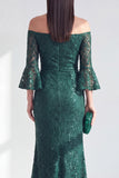 Dark Green Mermaid Off the Shoulder Long Mother Of the Bride Dress with Sequins