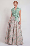 Navy A-Line V-Neck Floral Long Mother of the Bride Dress with Bow